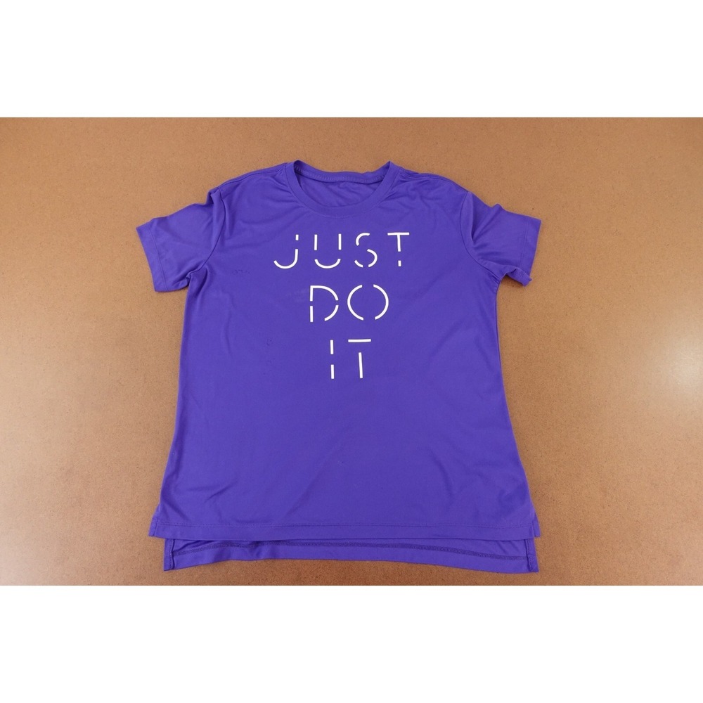 Nike Dri Fit Women's Medium Purple Just Dot‎ It Graphic Short Sleeve Tee *Flaw